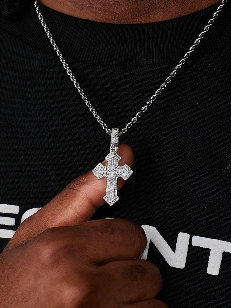 Double Layer Moissanite Cluster Cross Pendant - Image 5