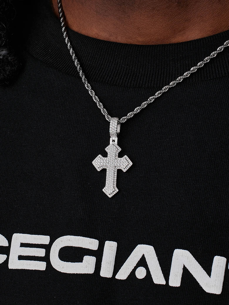 Double Layer Moissanite Cluster Cross Pendant - Image 6