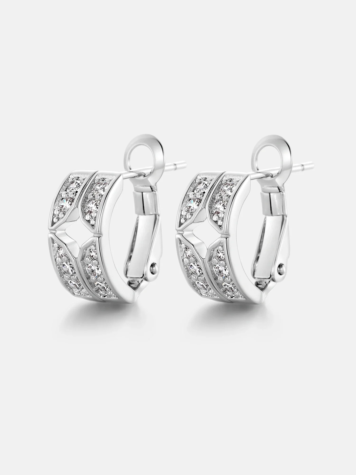 Double Row Four Leaf Clover Moissanite Hoop Earrings - Image 3
