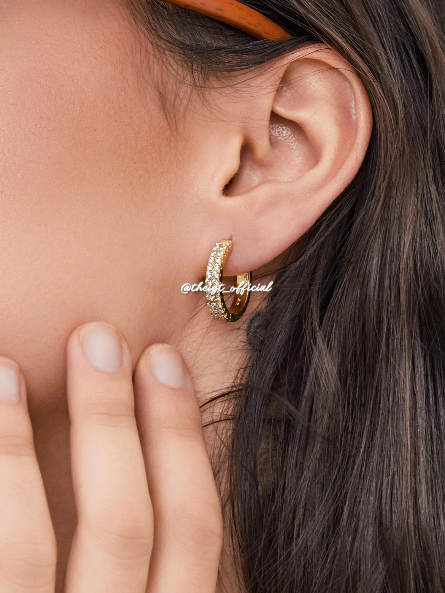 Double Row Moissanite Hoop Earrings With 14k Solid Gold Post - Image 4