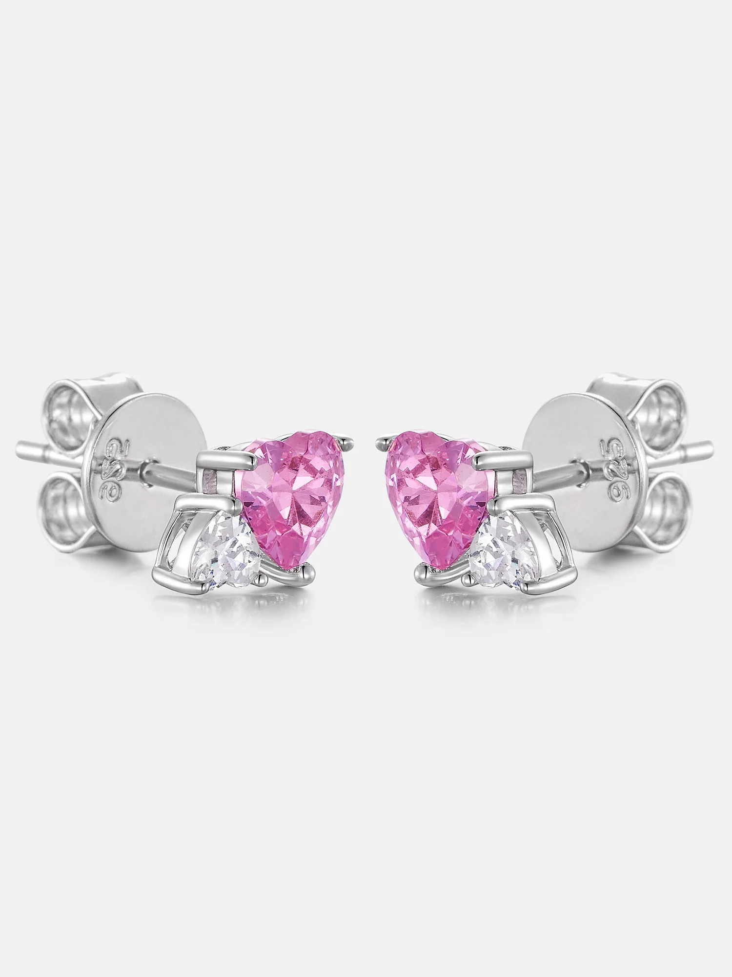 Duo Heart Pink & White Moissanite Stud Earrings - Image 3