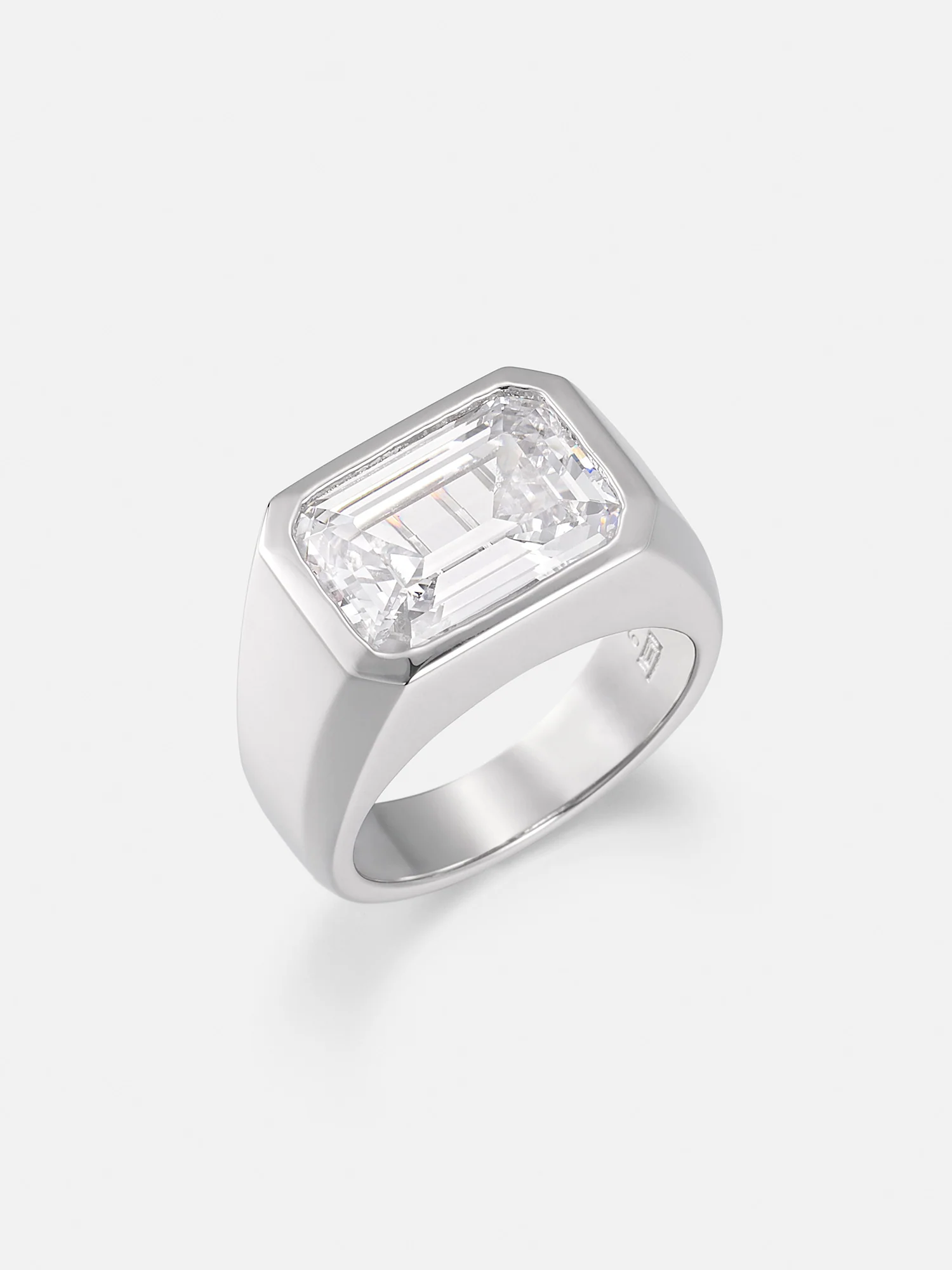 Emerald Cut Bezel-Set Moissanite Pinky Ring 10.0CTW - Image 2