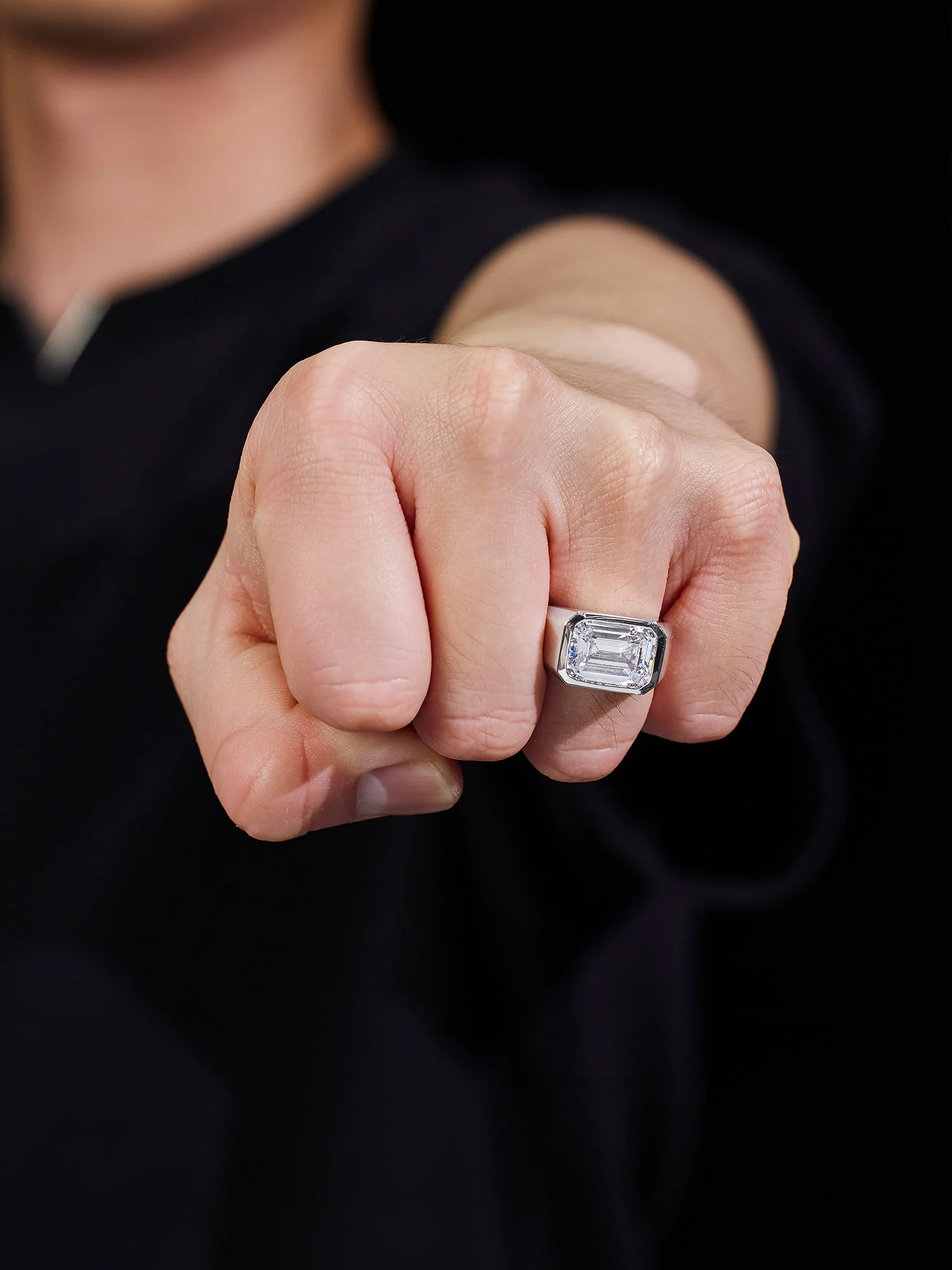 Emerald Cut Bezel-Set Moissanite Pinky Ring 10.0CTW - Image 8