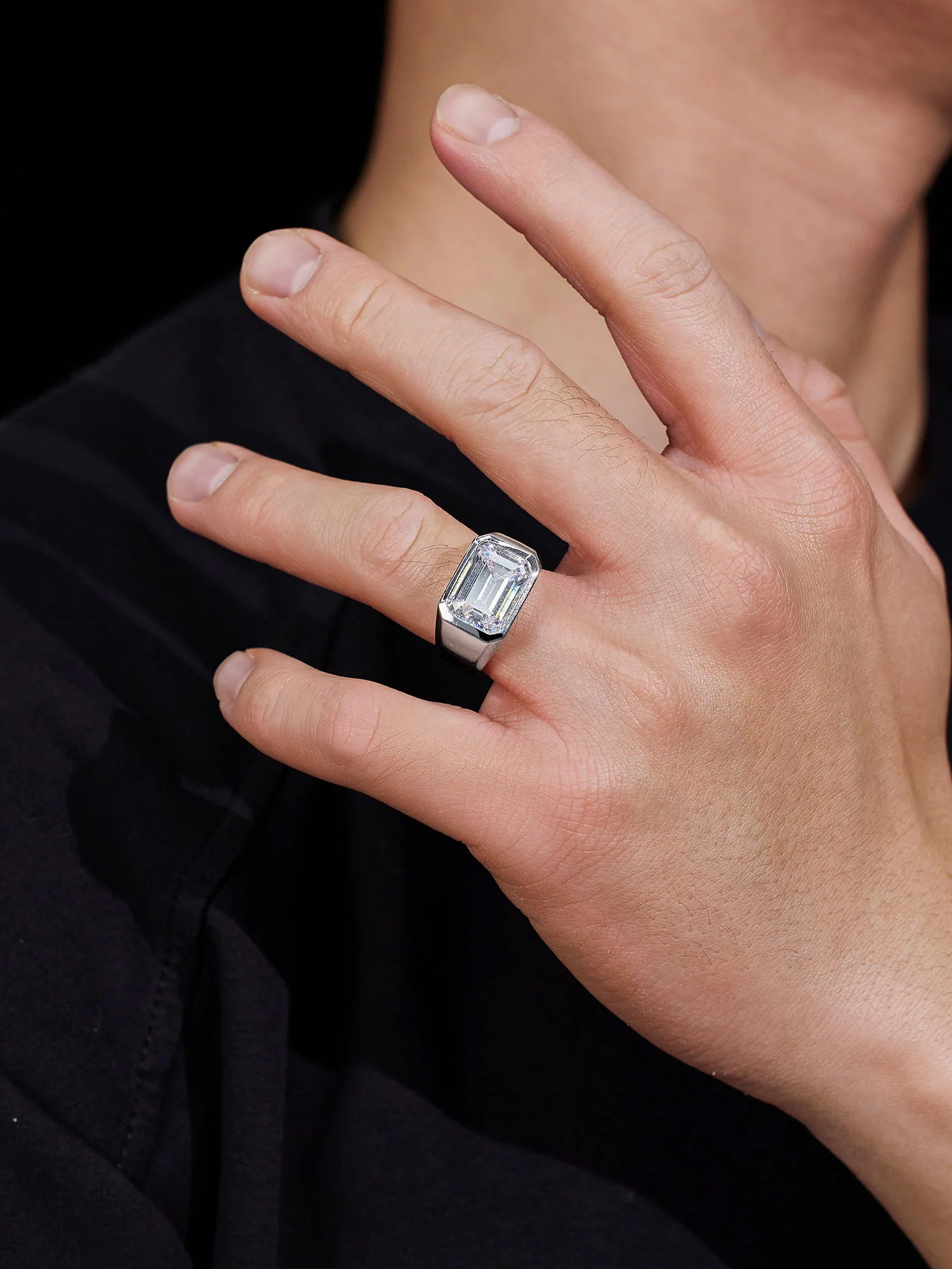 Emerald Cut Bezel-Set Moissanite Pinky Ring 10.0CTW - Image 9