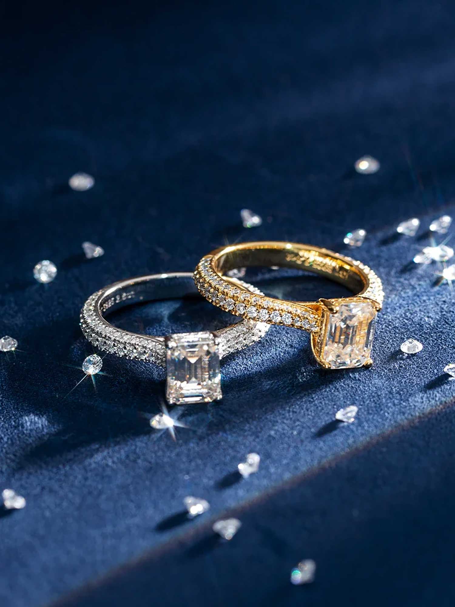Emerald Cut Halo Ring with Side Diamonds - Image 4