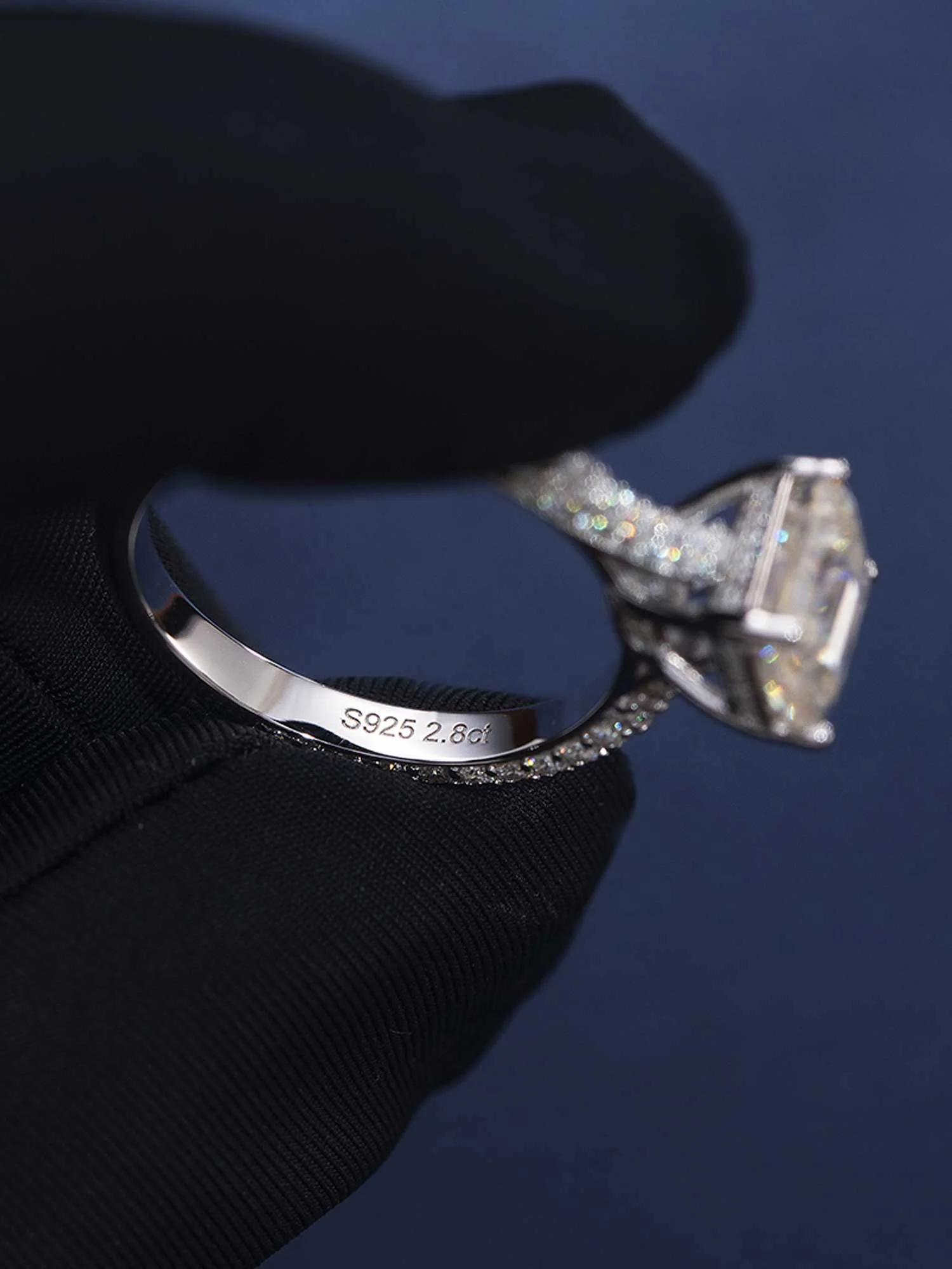 Emerald Cut Halo Ring with Side Diamonds - Image 6