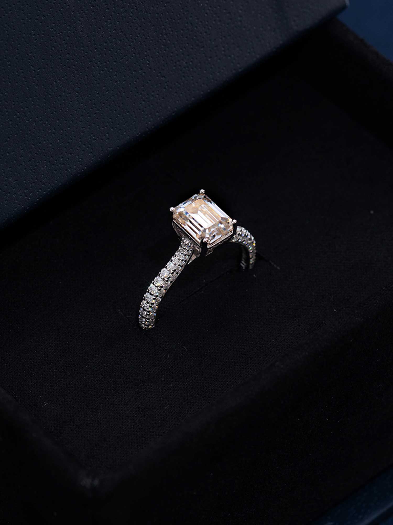 Emerald Cut Halo Ring with Side Diamonds - Image 7