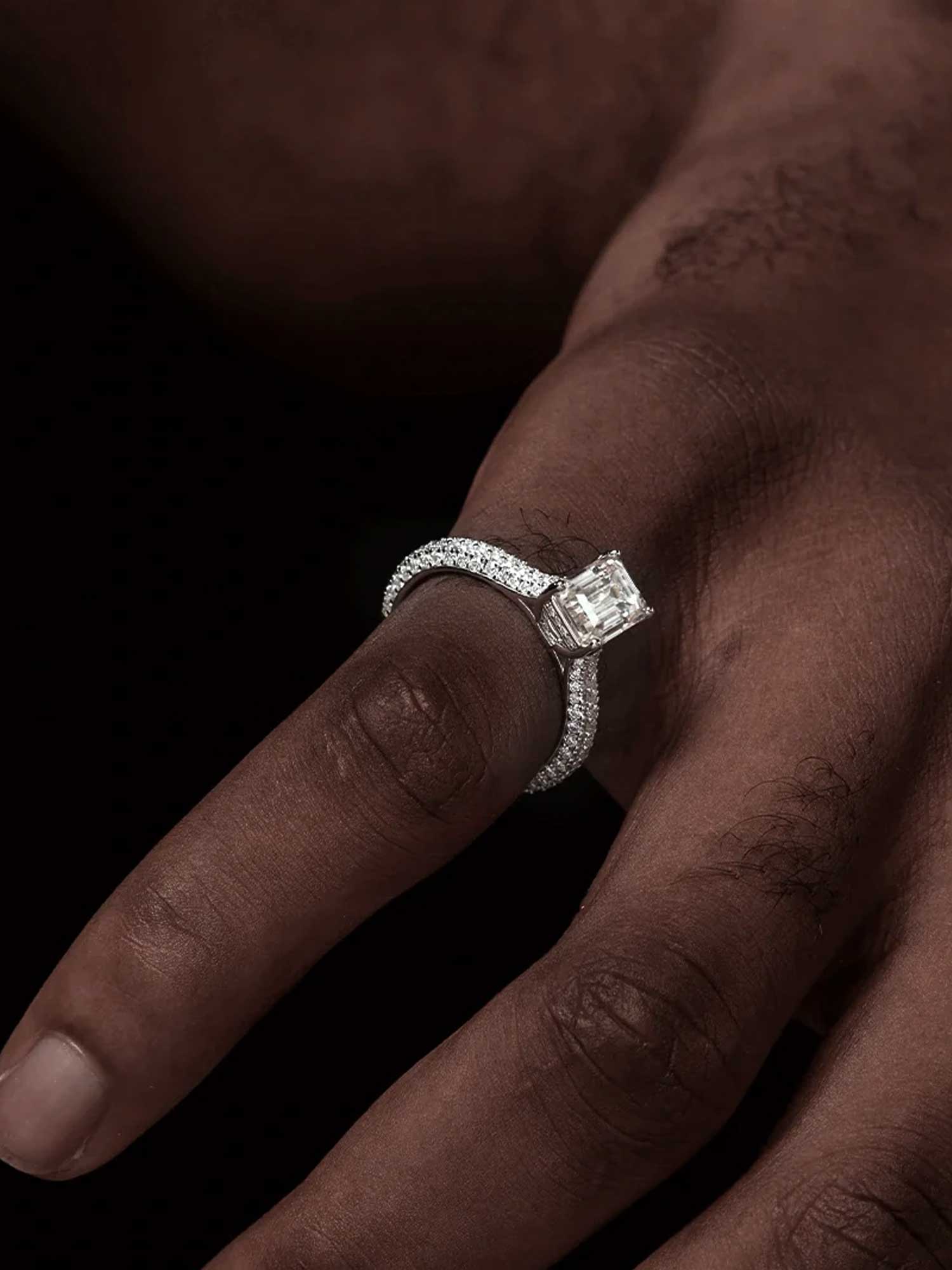 Emerald Cut Halo Ring with Side Diamonds - Image 8