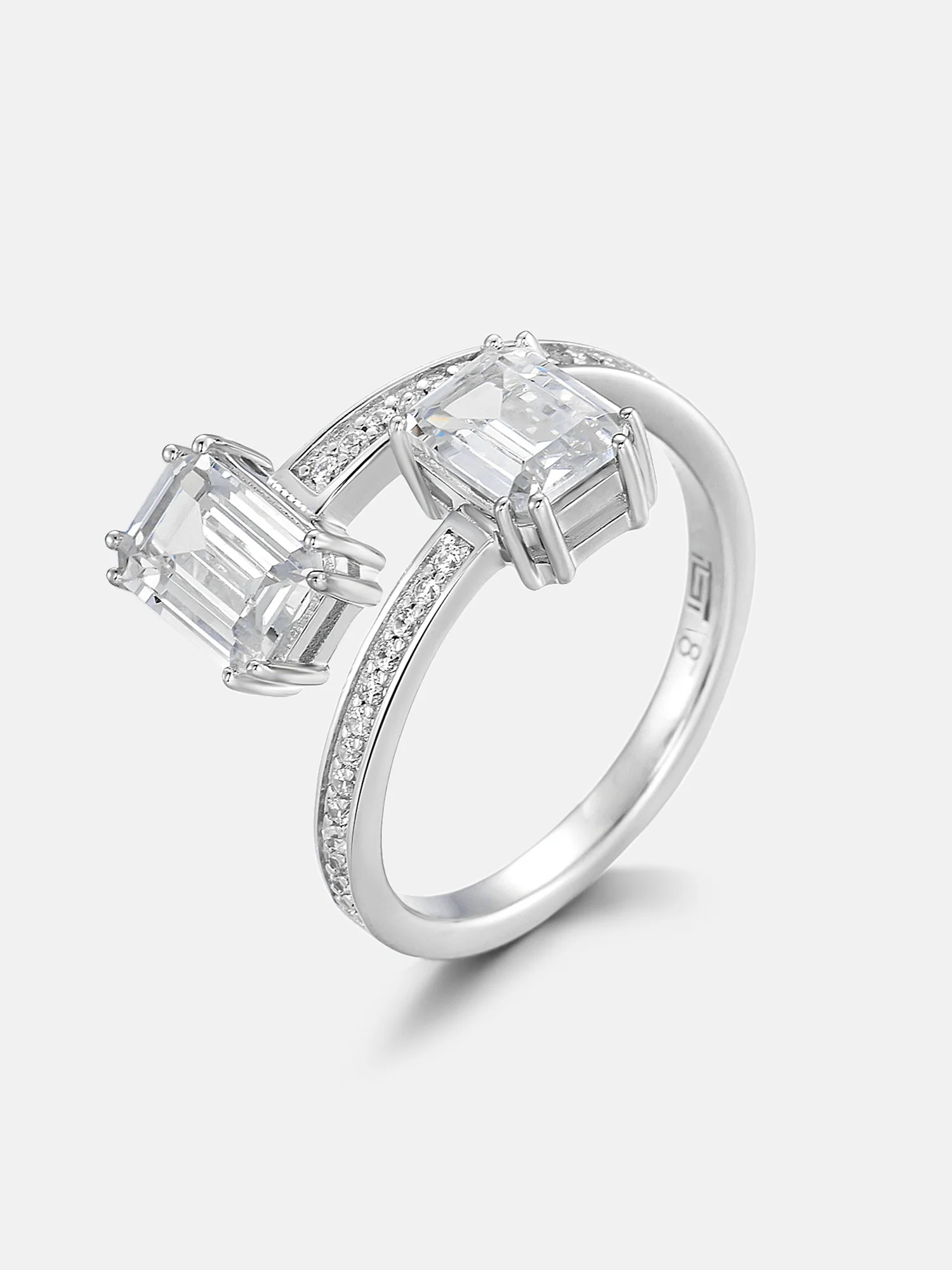 Emerald Cut Moissanite Toi et Moi Bypass Ring - Image 2