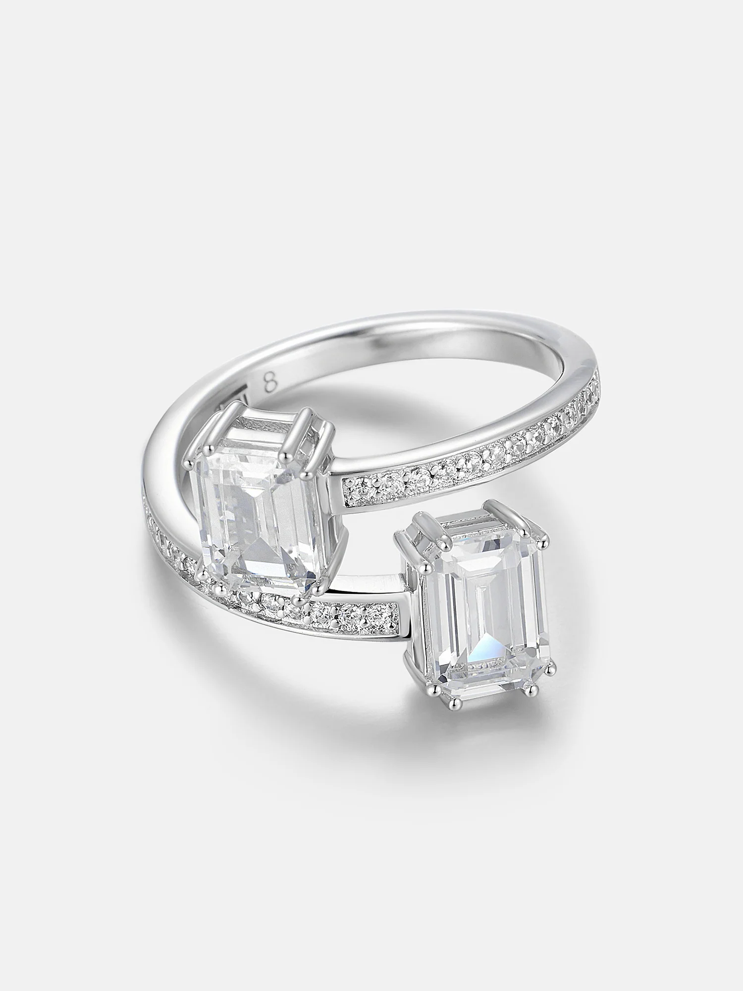 Emerald Cut Moissanite Toi et Moi Bypass Ring - Image 3
