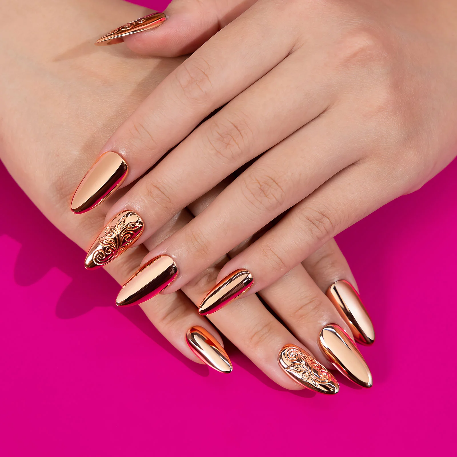 Engraved Rose Gold Nails - Image 11