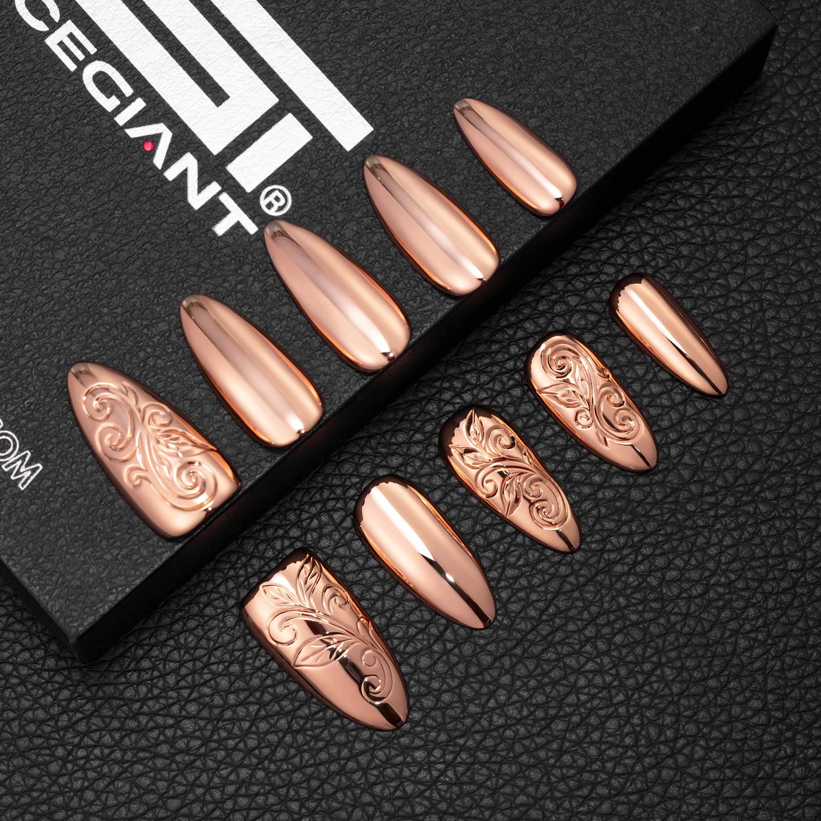 Engraved Rose Gold Nails - Image 4