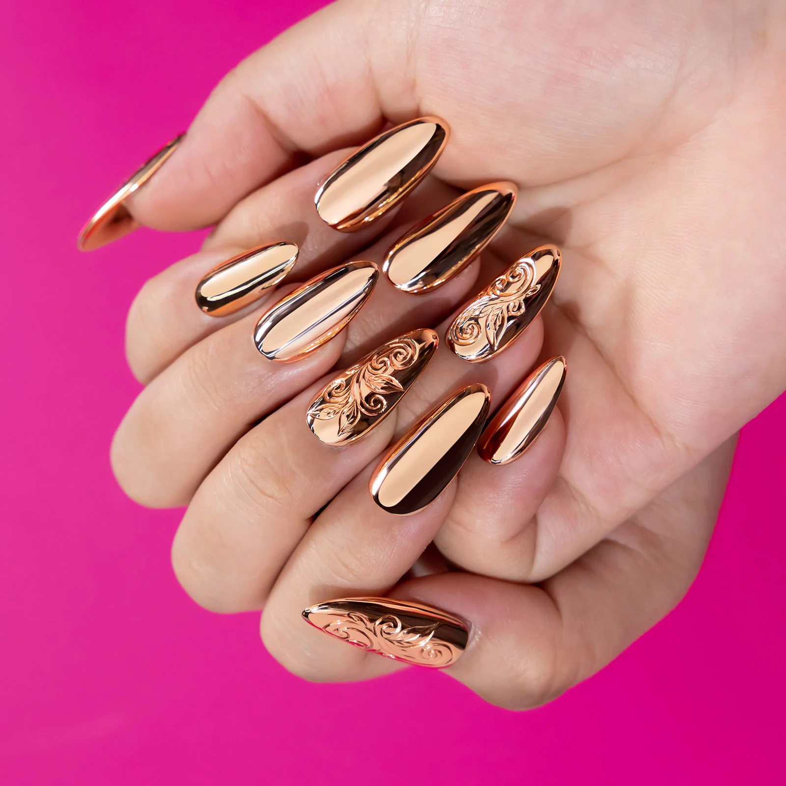 Engraved Rose Gold Nails - Image 9