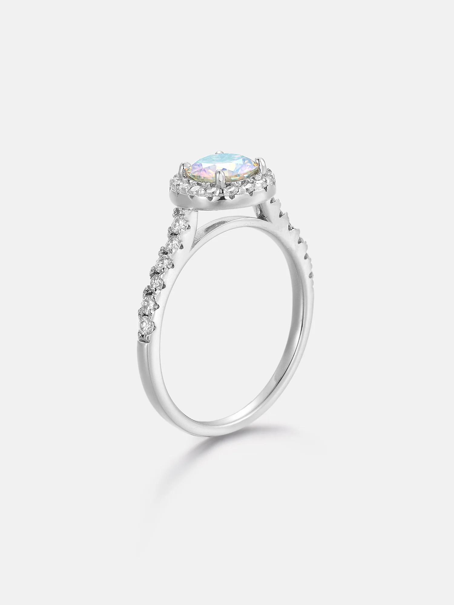 Floating Halo Rainbow Moissanite Engagement Ring - Image 4