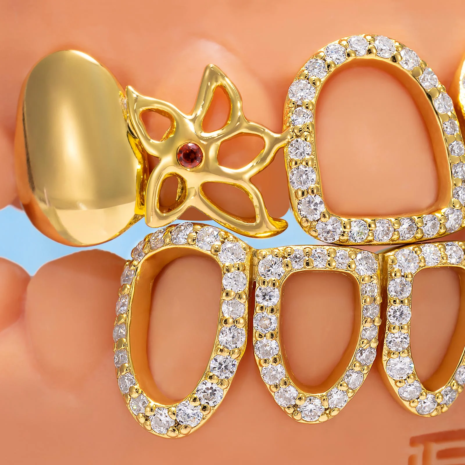 Gold Ruby Floral Open Grillz - Image 2