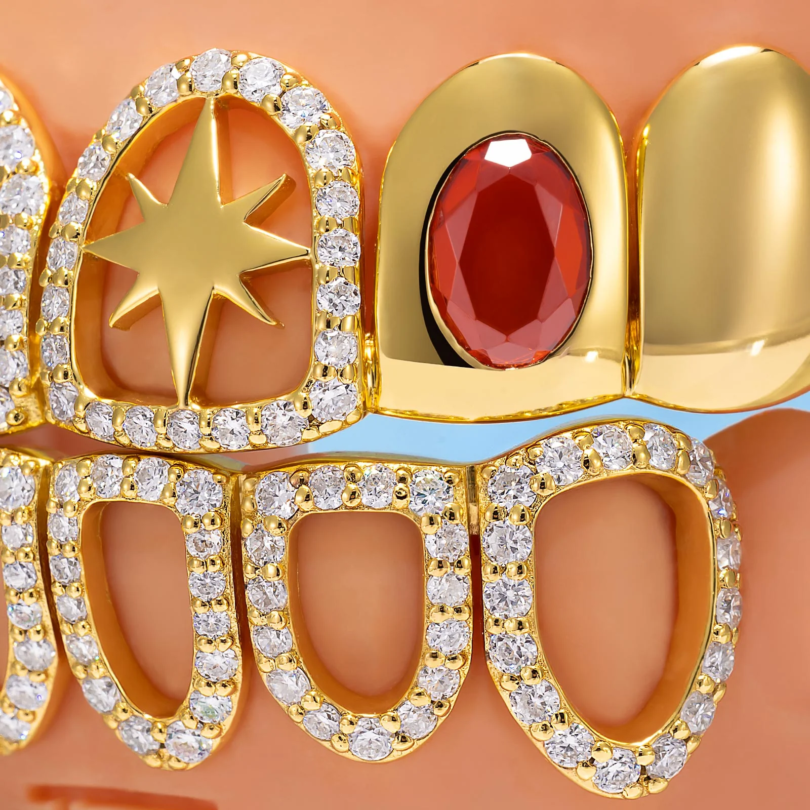 Gold Ruby Floral Open Grillz - Image 3