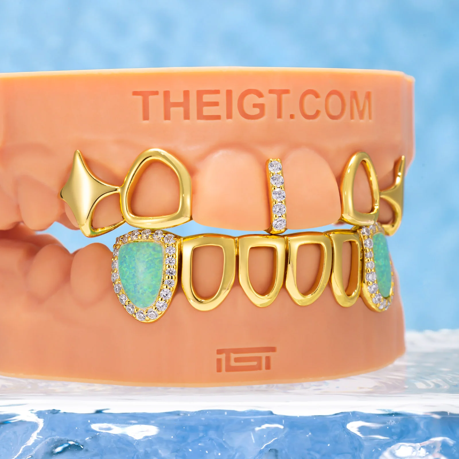 Gold Star Fangs & Opal Open Face Grillz - Image 3