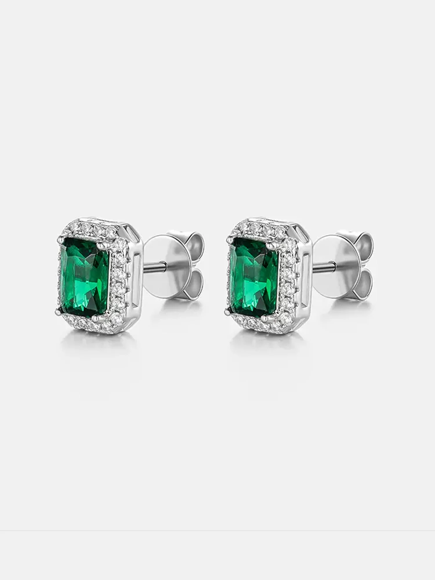 Green Moissanite Emerald Cut Halo Stud Earrings - Image 3