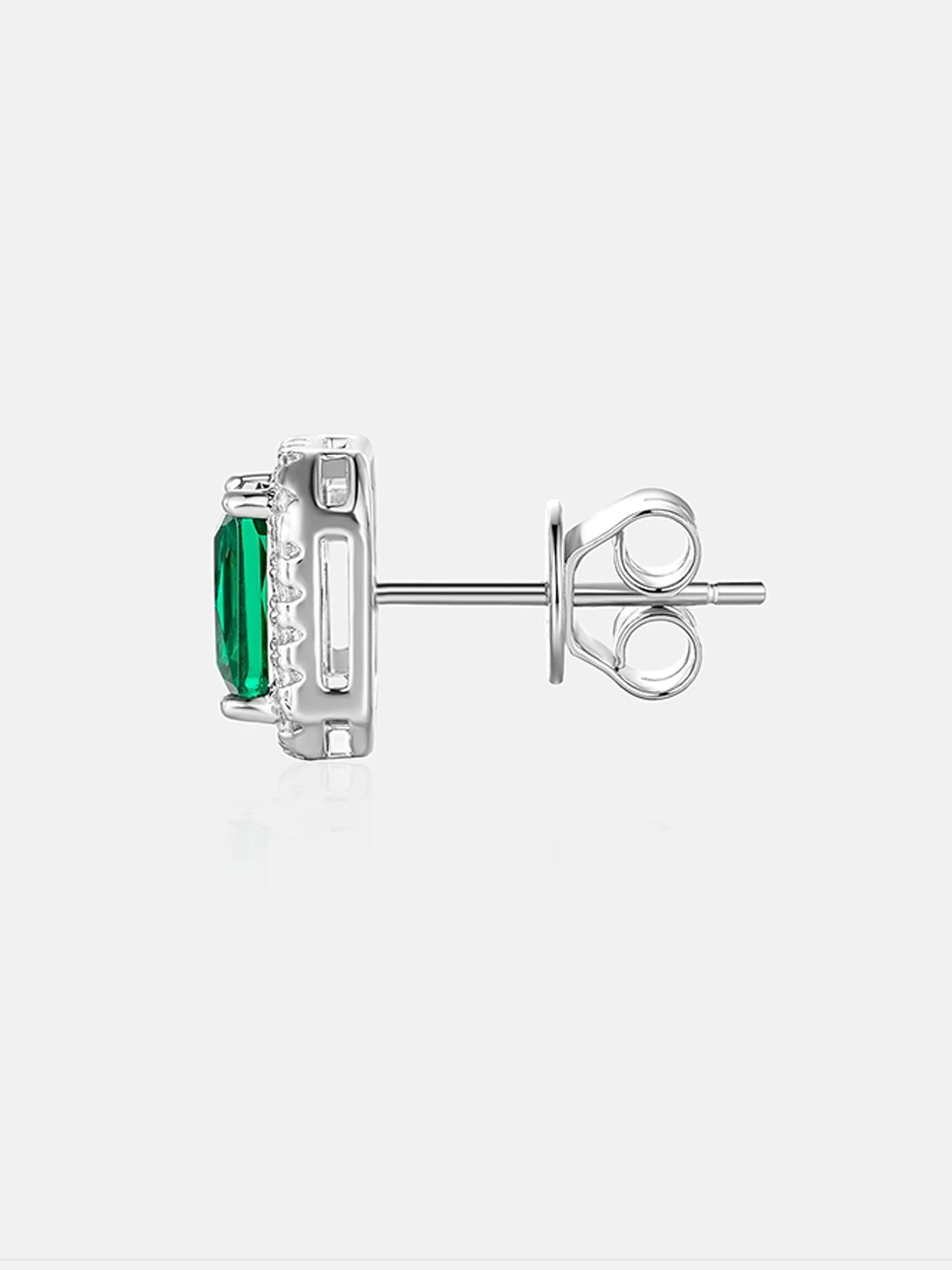 Green Moissanite Emerald Cut Halo Stud Earrings - Image 4