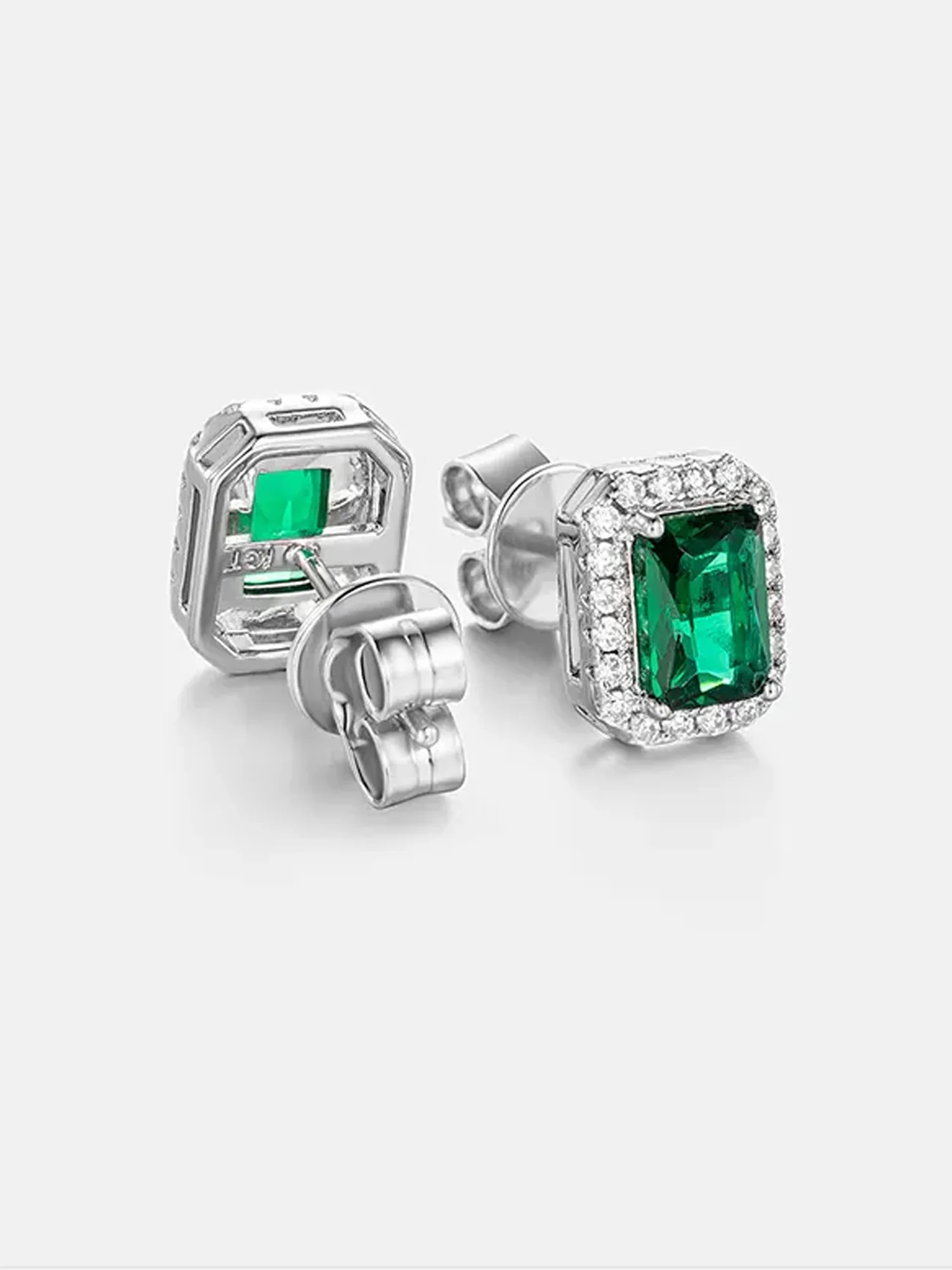 Green Moissanite Emerald Cut Halo Stud Earrings - Image 5