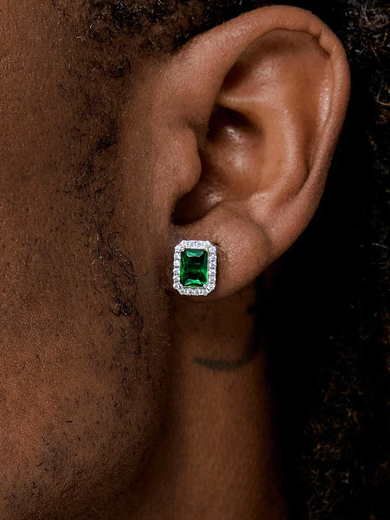 Green Moissanite Emerald Cut Halo Stud Earrings - Image 6