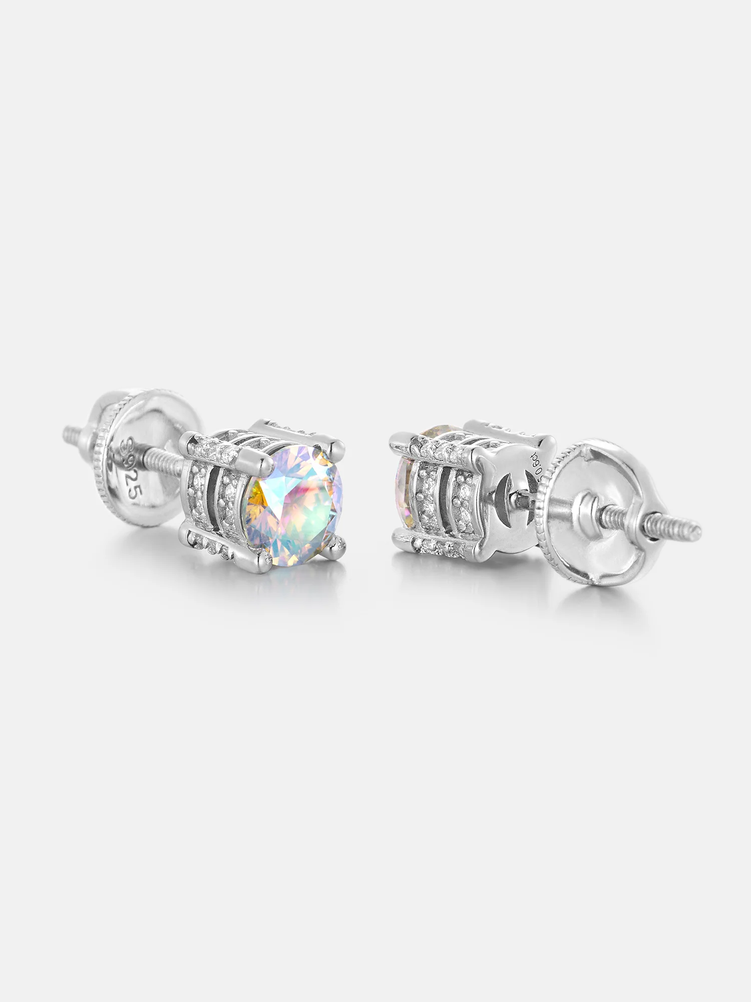 Halo Round Rainbow Moissanite Stud Earrings - Image 4