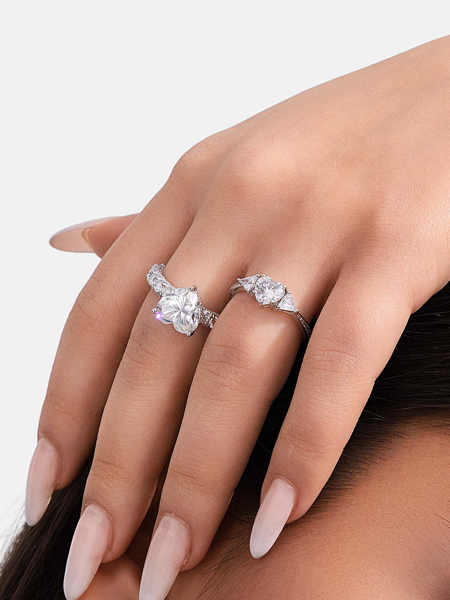Heart Cut Moissanite Three Stone Engagement Ring - Image 5