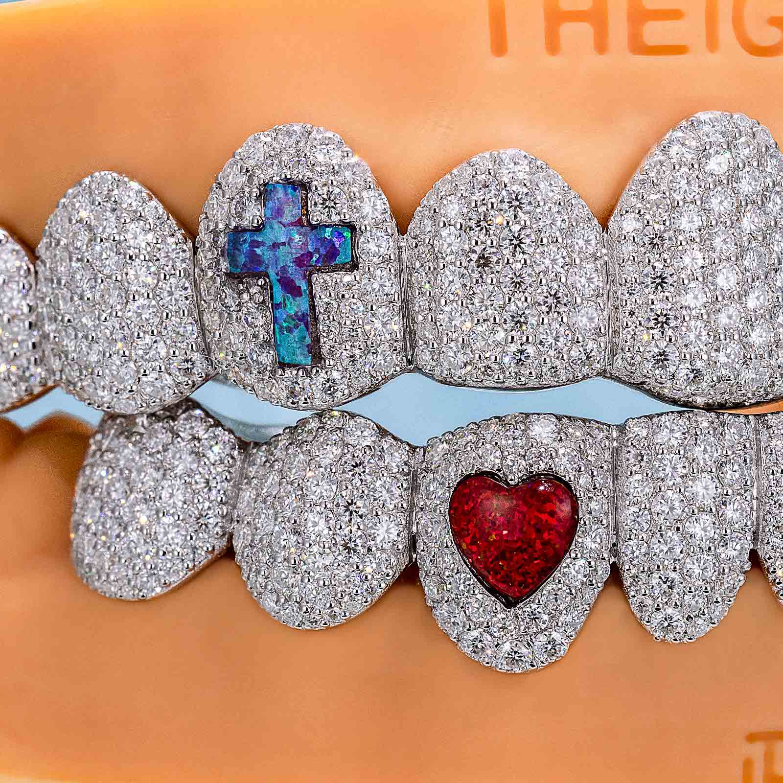 Honeycomb Setting Opal Cross On Fang Grillz - Image 3