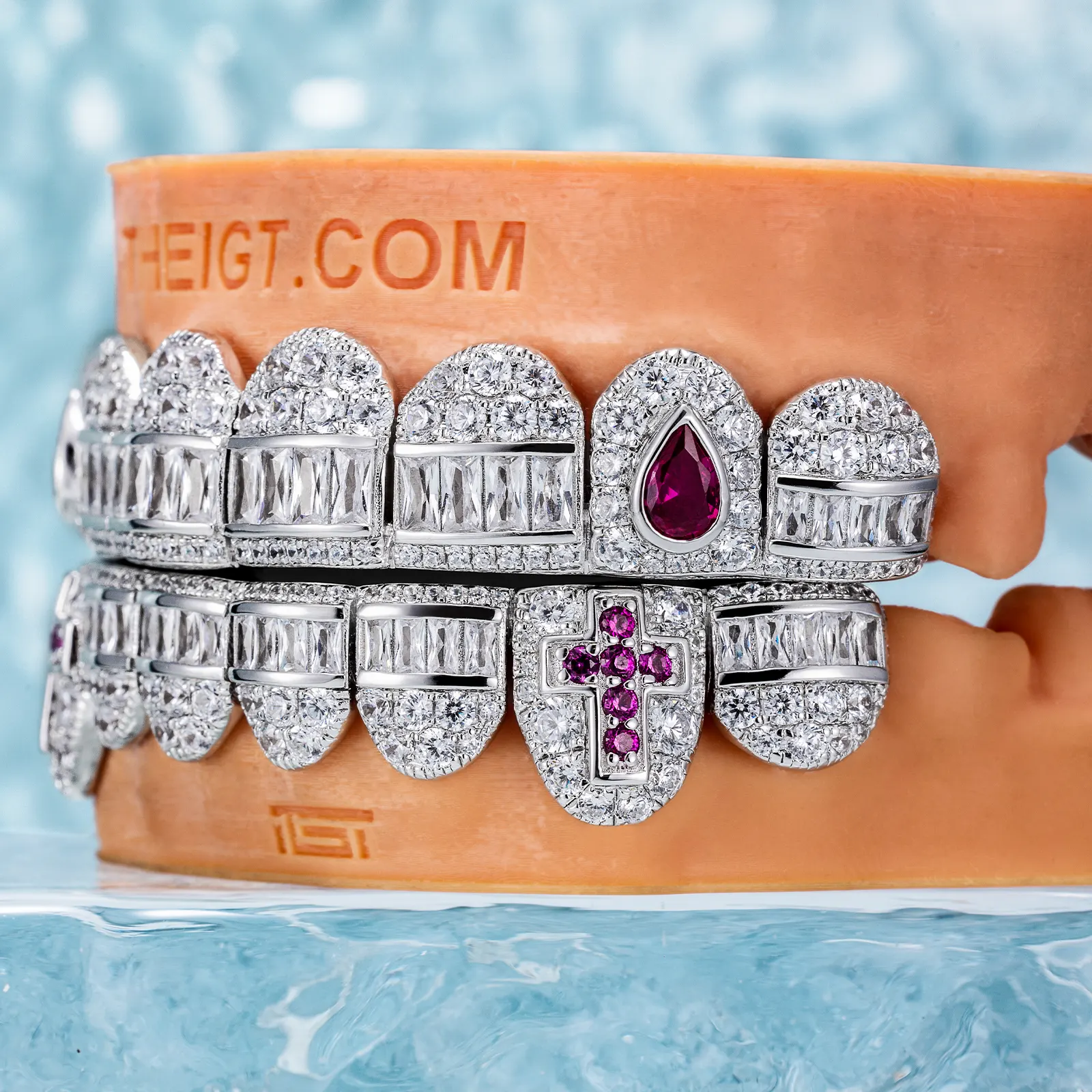 Hybrid Diamond Grillz w Cross & Pear Cut Fangs - Image 3
