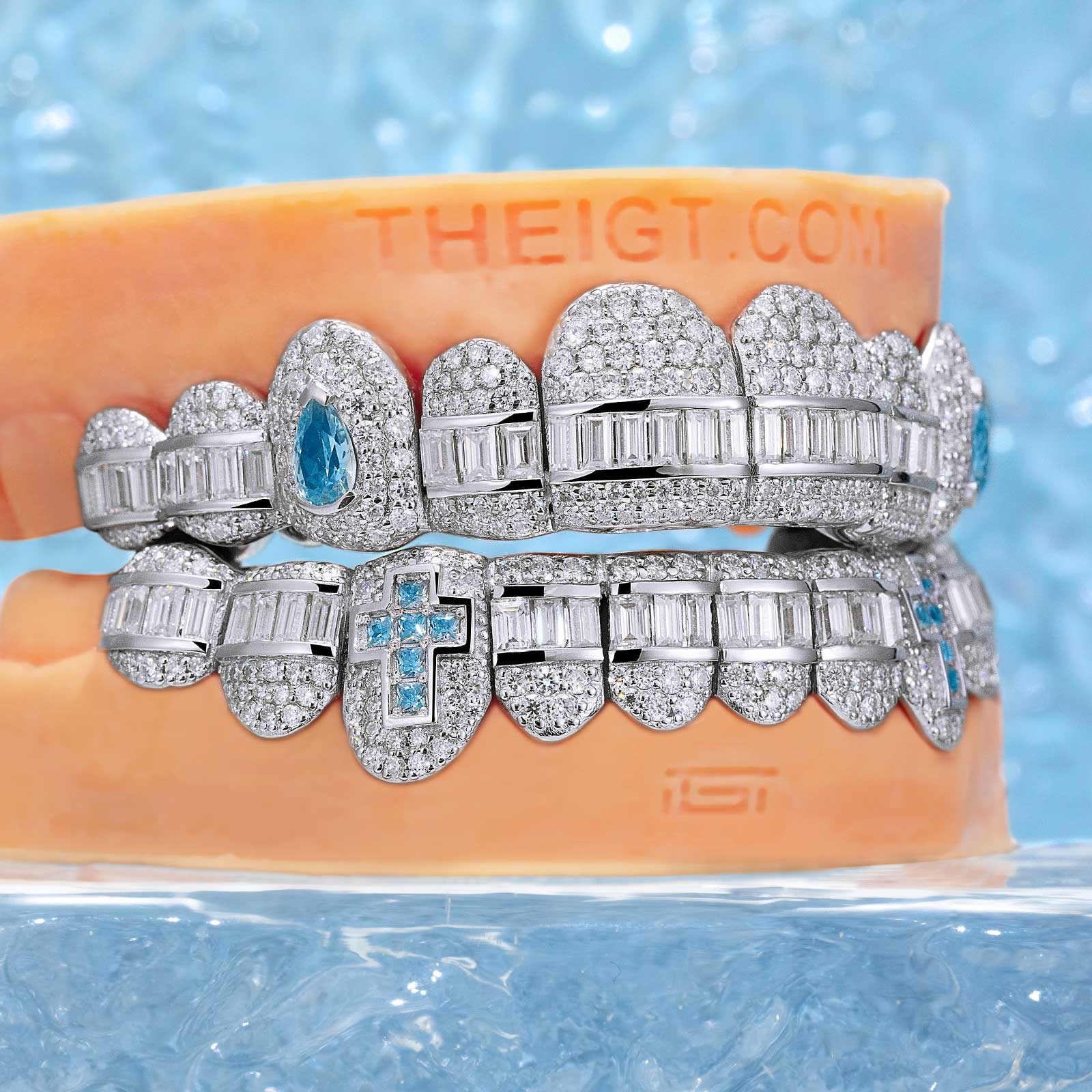 Hybrid Diamond Grillz w Cross & Pear Cut Fangs - Image 5