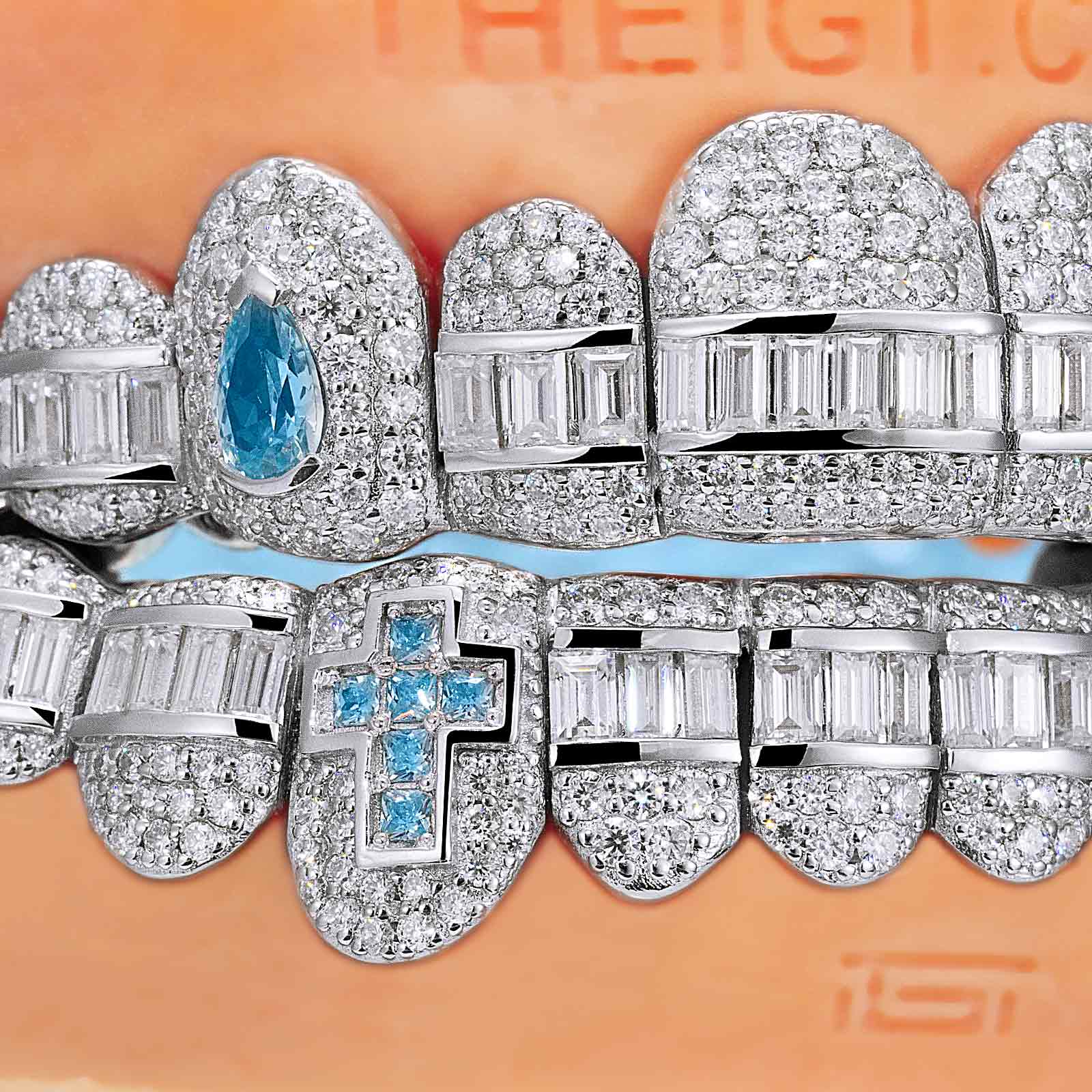Hybrid Diamond Grillz w Cross & Pear Cut Fangs - Image 6