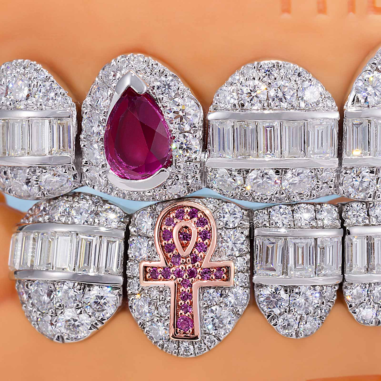 Hybrid Diamond Grillz w Cross & Pear Cut Fangs - Image 7