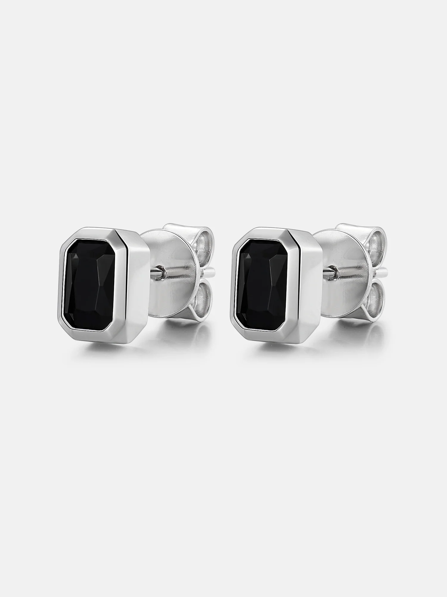 Iced Baguette Black Stone Stud Earrings - Image 2