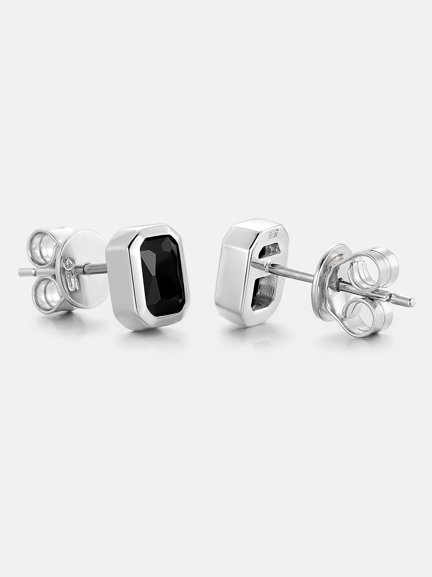 Iced Baguette Black Stone Stud Earrings - Image 3