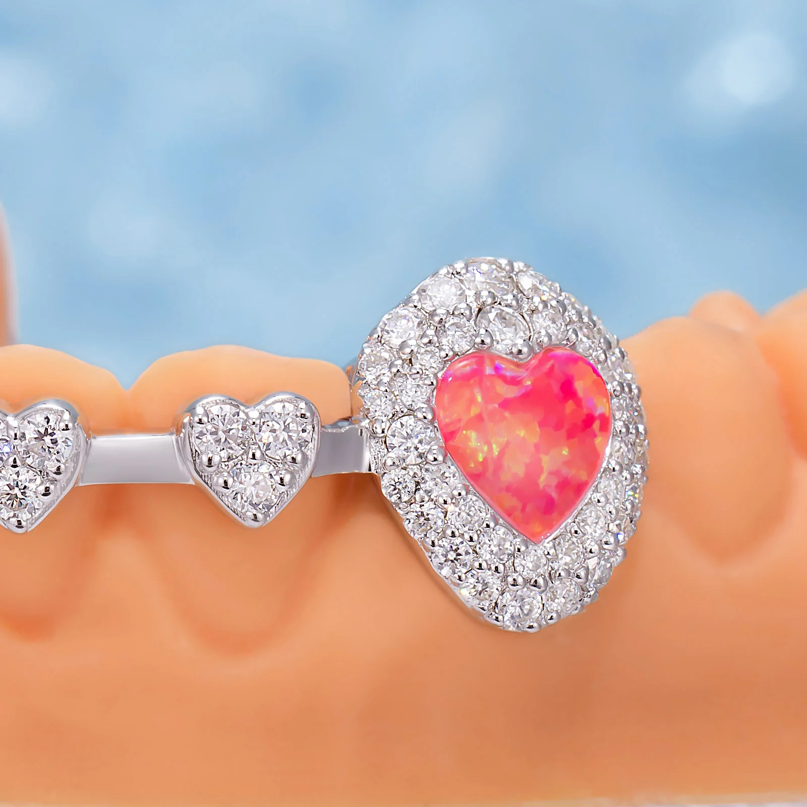Iced Heart Brace Style & Opal On Fang Grillz - Image 7