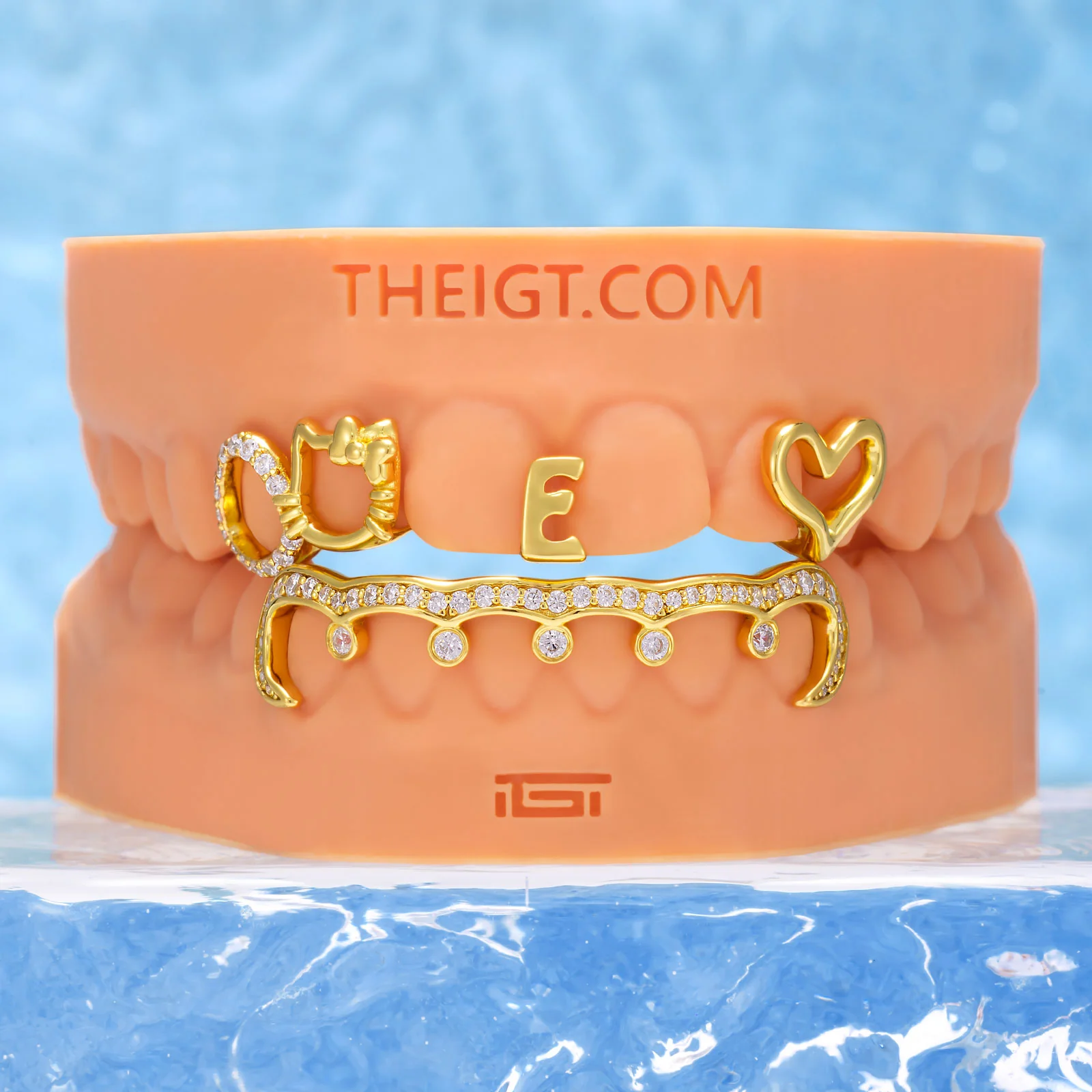 "Iced Kitty" Heart & Initial Custom Grillz