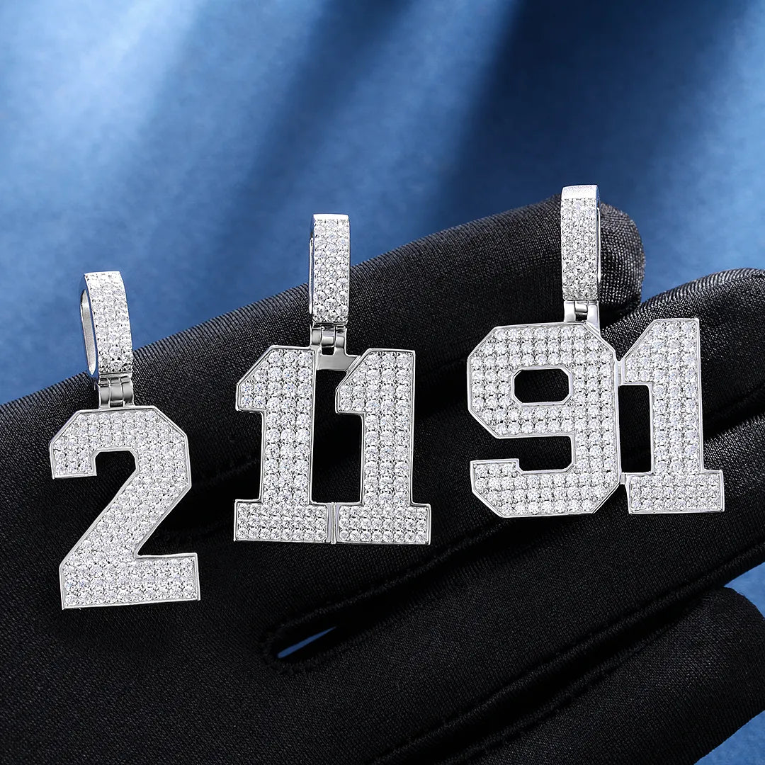 925 Sterling Silver Iced Number Pendant - Image 3