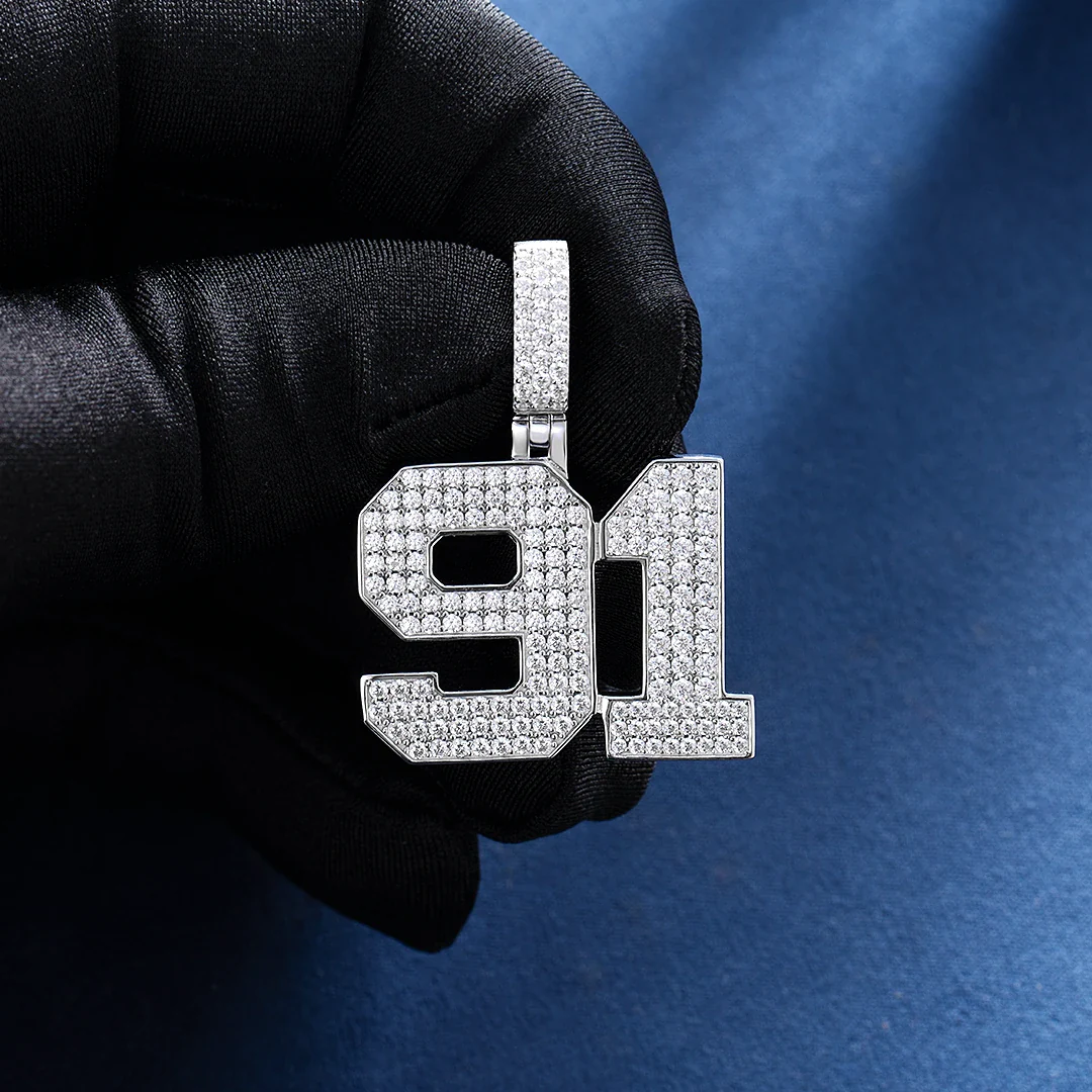 925 Sterling Silver Iced Number Pendant - Image 4