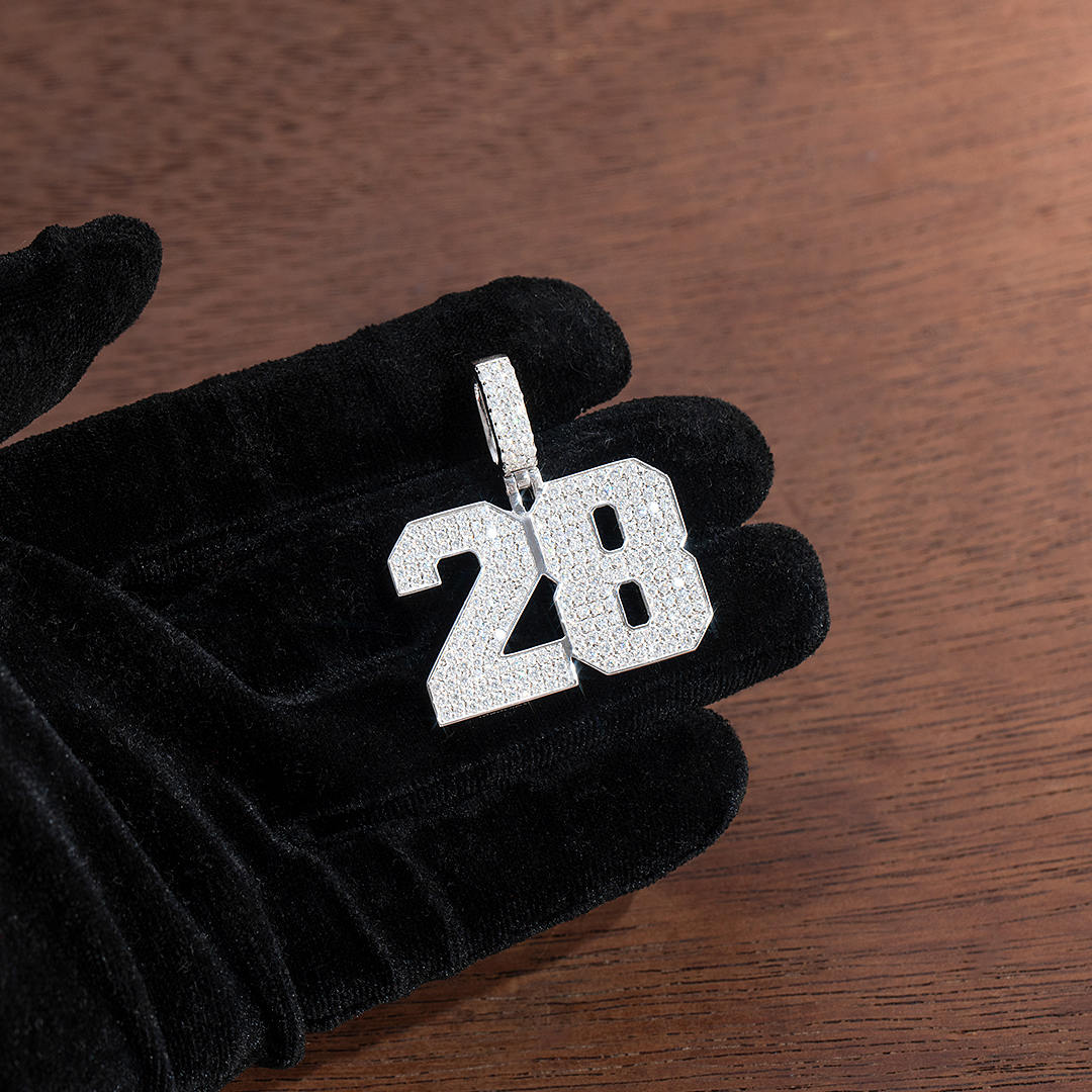 925 Sterling Silver Iced Number Pendant - Image 5