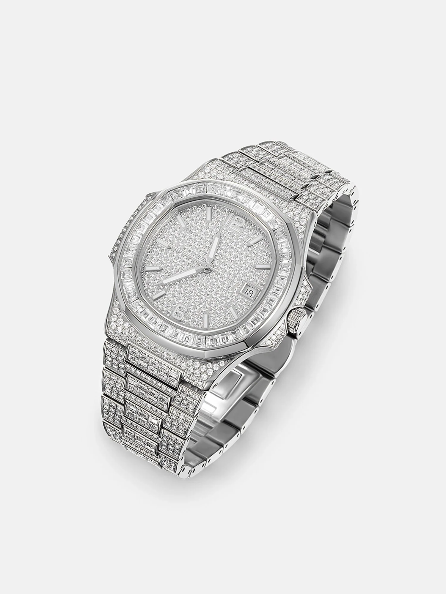 Iced Out Baguette Cut Moissanite Watch in White Gold - Image 3