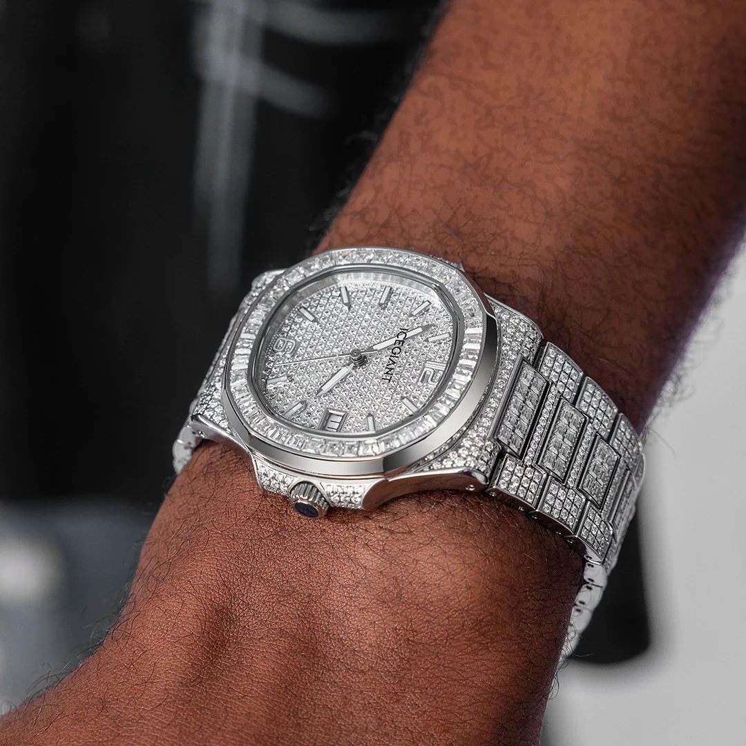 Iced Out Baguette Cut Moissanite Watch in White Gold - Image 7