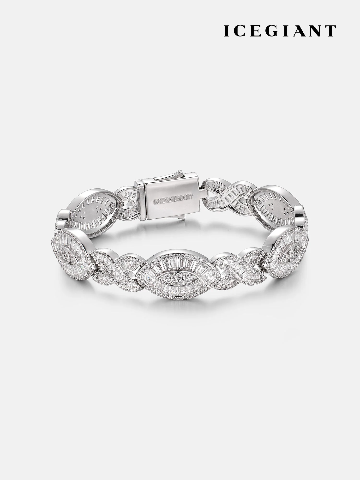 ICEGIANT S925 12MM Baguette Moissanite Evil Eye Infinity Link Bracelet