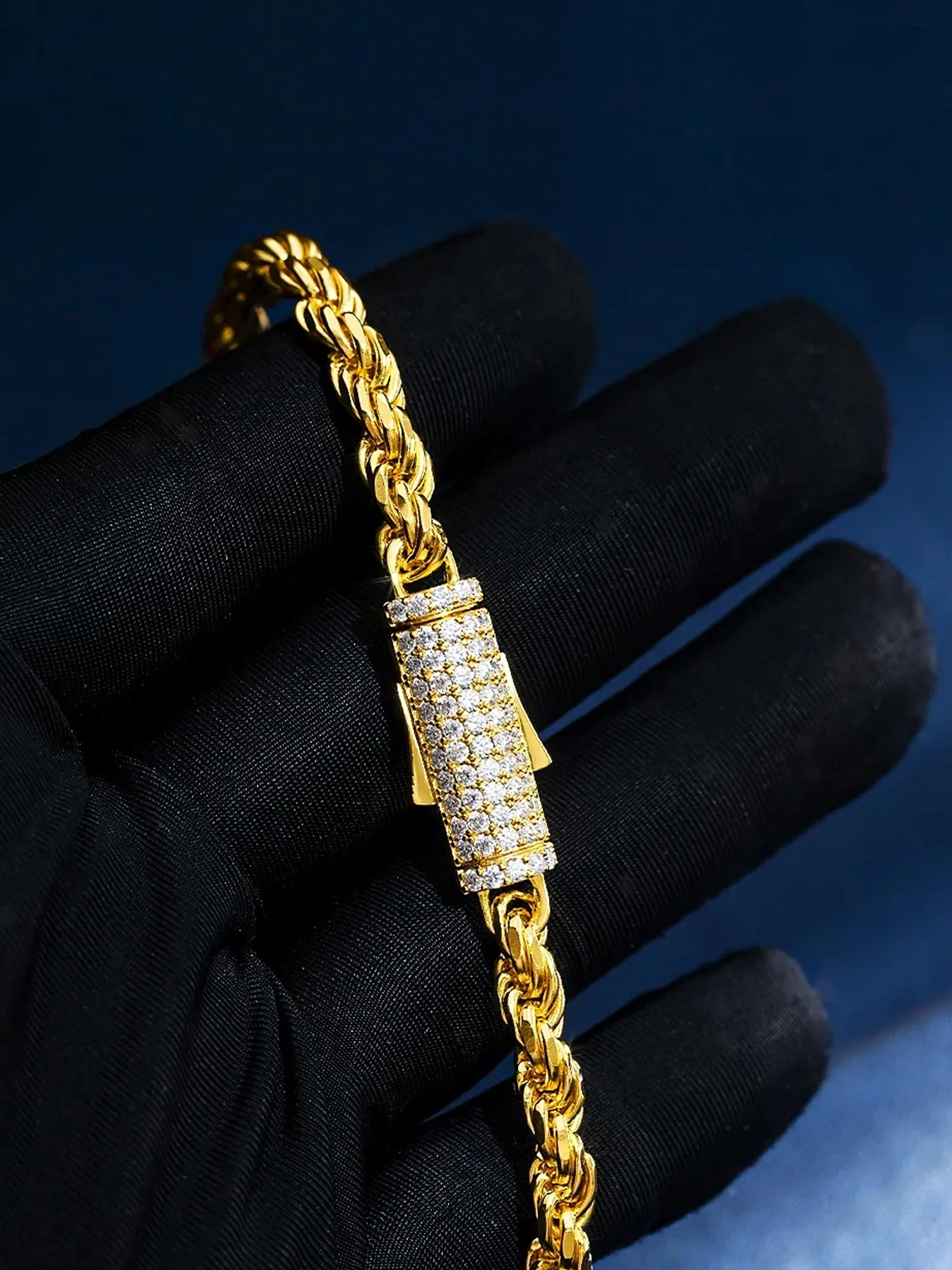 Italian 5mm Rope Bracelet with Moissanite Clasp - Image 6