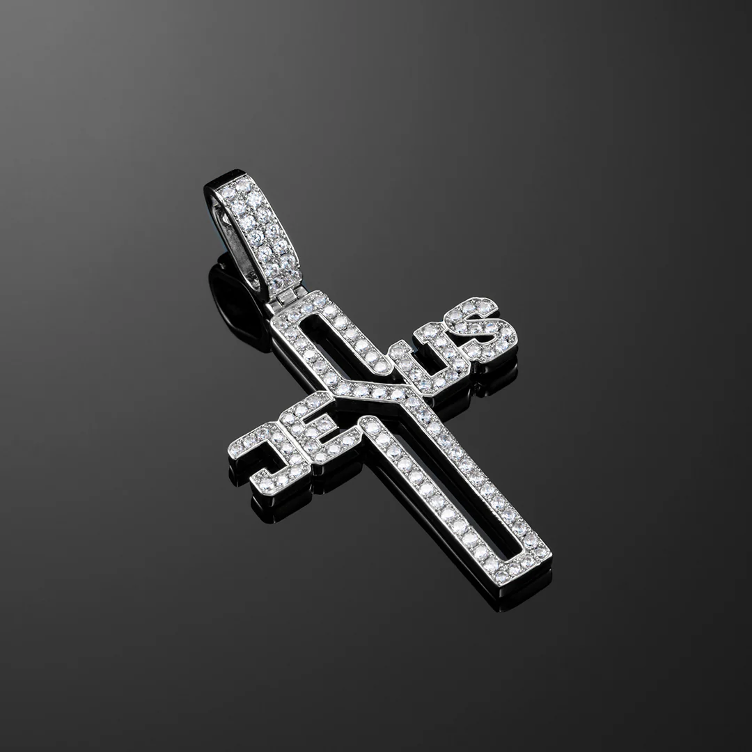 Jesus Cross Pendant in White Gold - Image 3