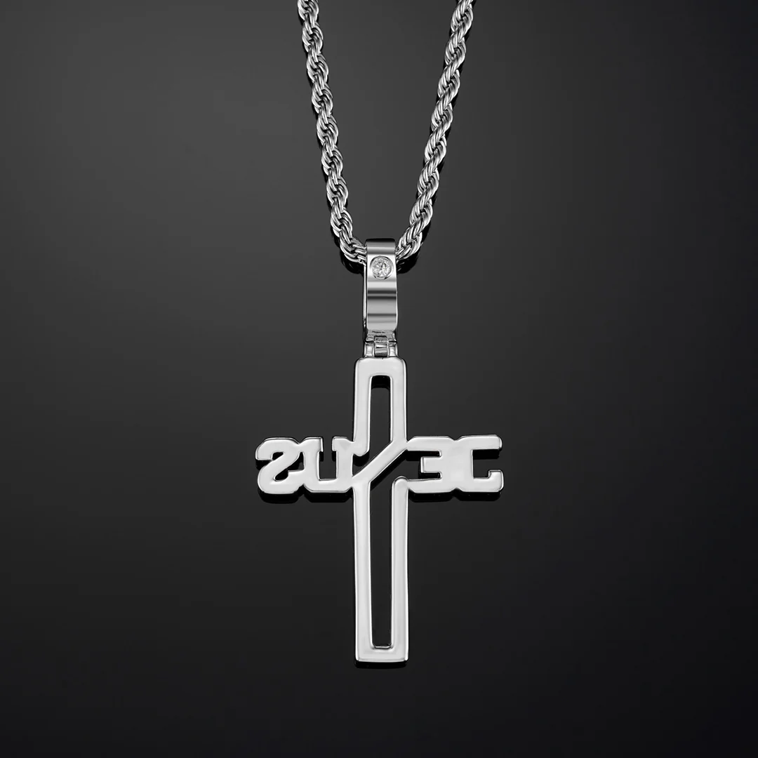 Jesus Cross Pendant in White Gold - Image 4