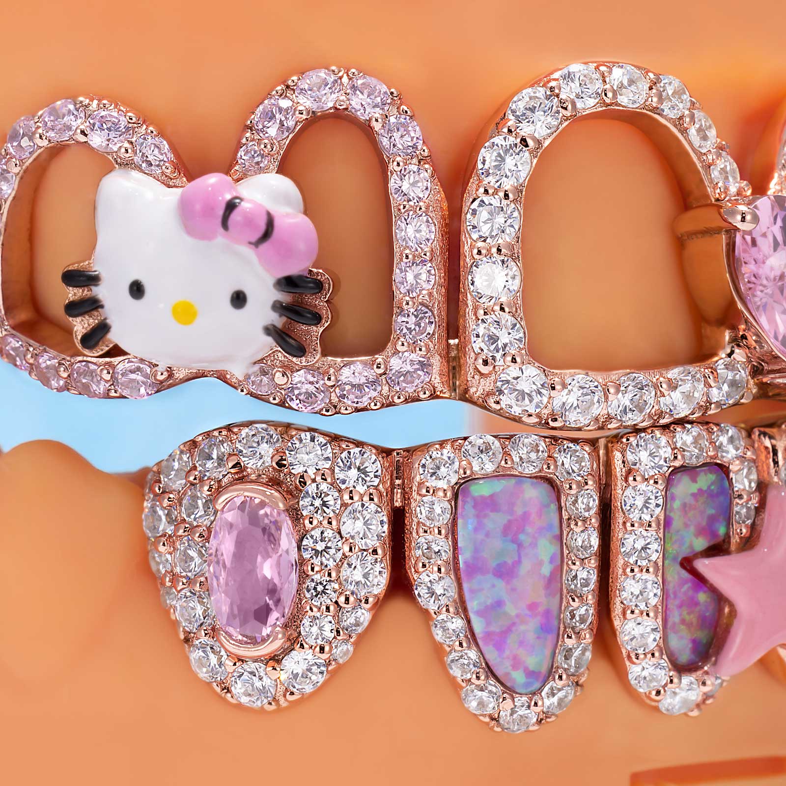Kawaii Opal Pink Heart & Ribbon Grillz - Image 2