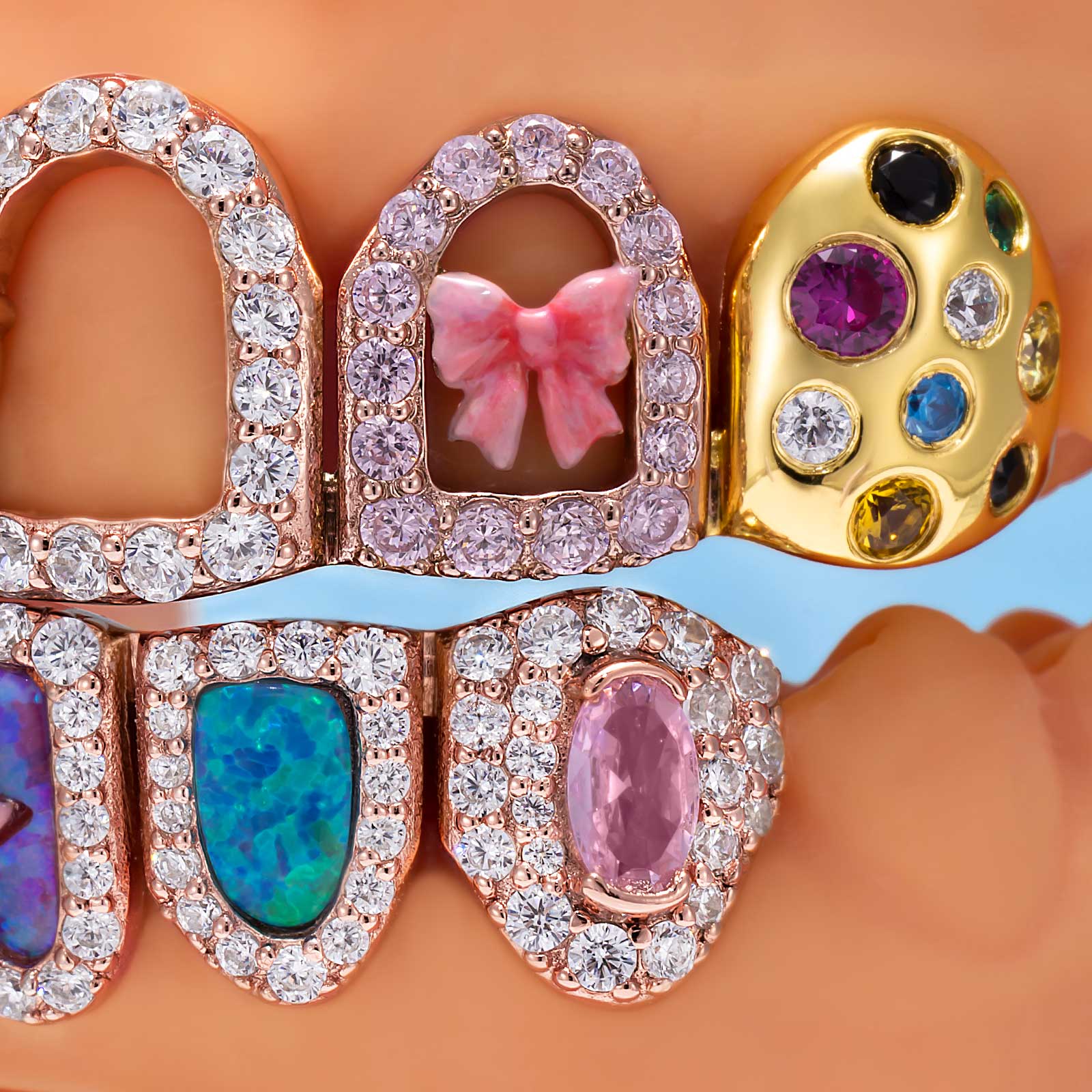 Kawaii Opal Pink Heart & Ribbon Grillz - Image 4