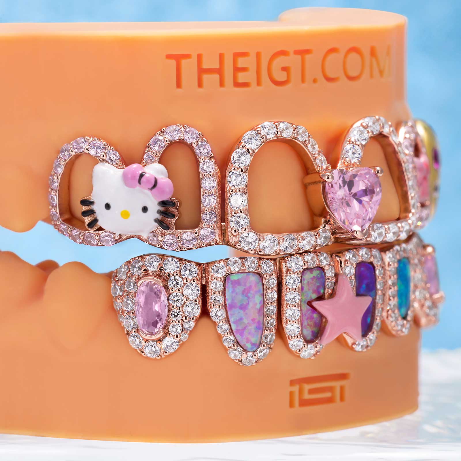 Kawaii Opal Pink Heart & Ribbon Grillz - Image 5