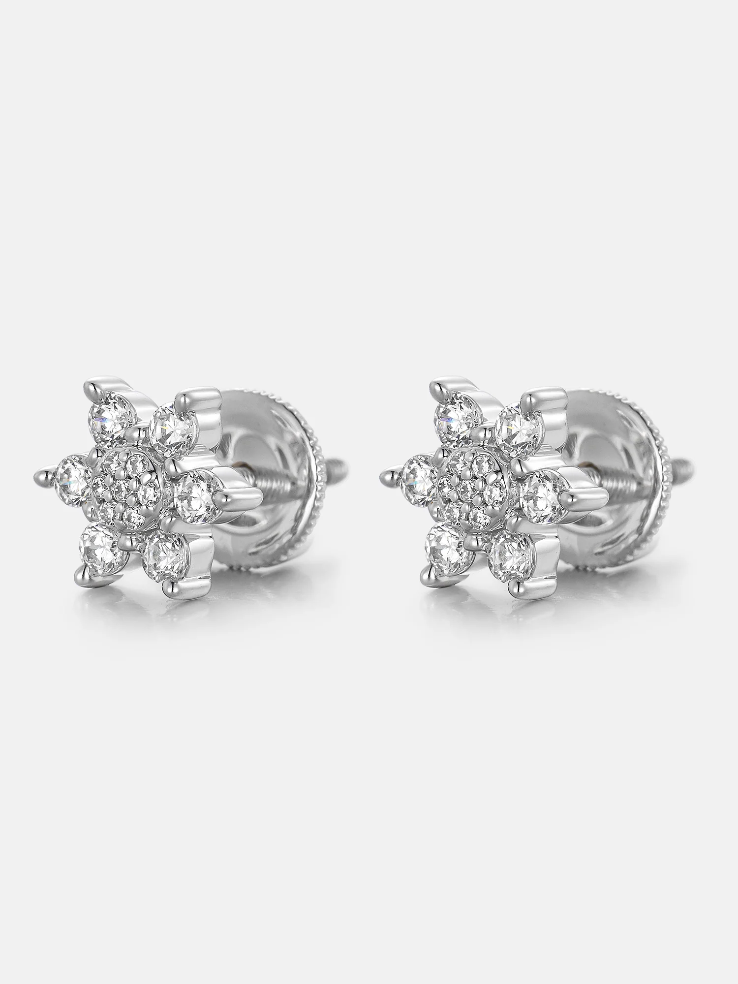 Lab Diamond Hex Starburst Cluster Stud Earrings - Image 3