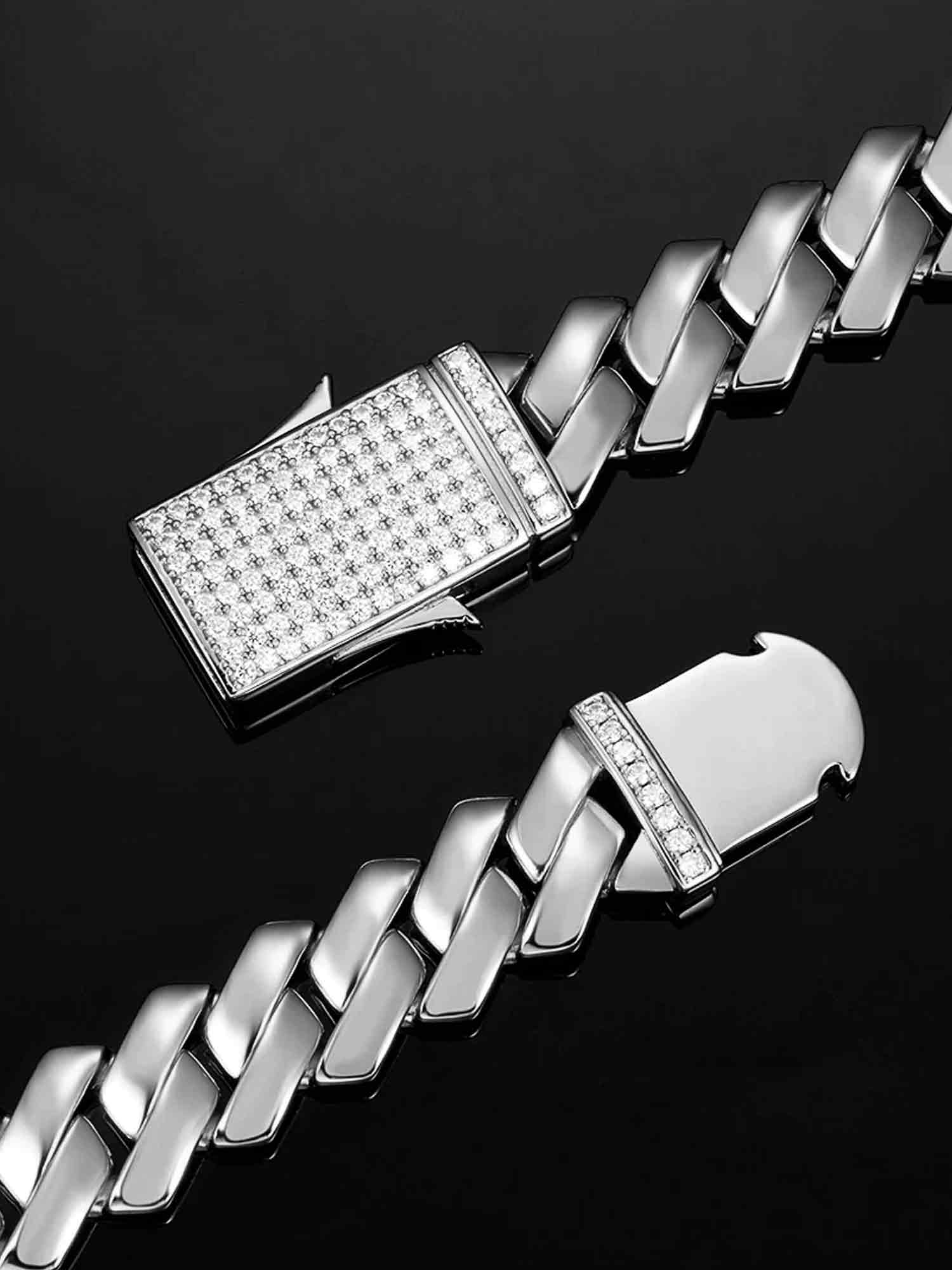 Made To Order 12mm Plain Prong Link Bracelet with Iced Clasp - Image 2